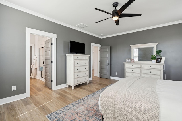 643 Blueway Ave, Summerville, SC 29486 - bedroom with light wood-style flooring, a ceiling fan, baseboards, and ornamental molding