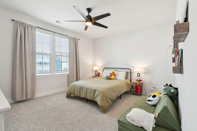 643 Blueway Ave, Summerville, SC 29486 - bedroom featuring visible vents, baseboards, carpet, and a ceiling fan