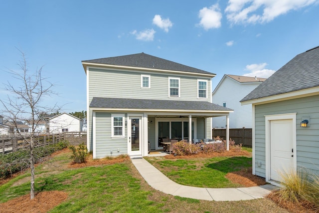 643 Blueway Ave, Summerville, SC 29486 - rear view of house with a patio area, a lawn, and fence