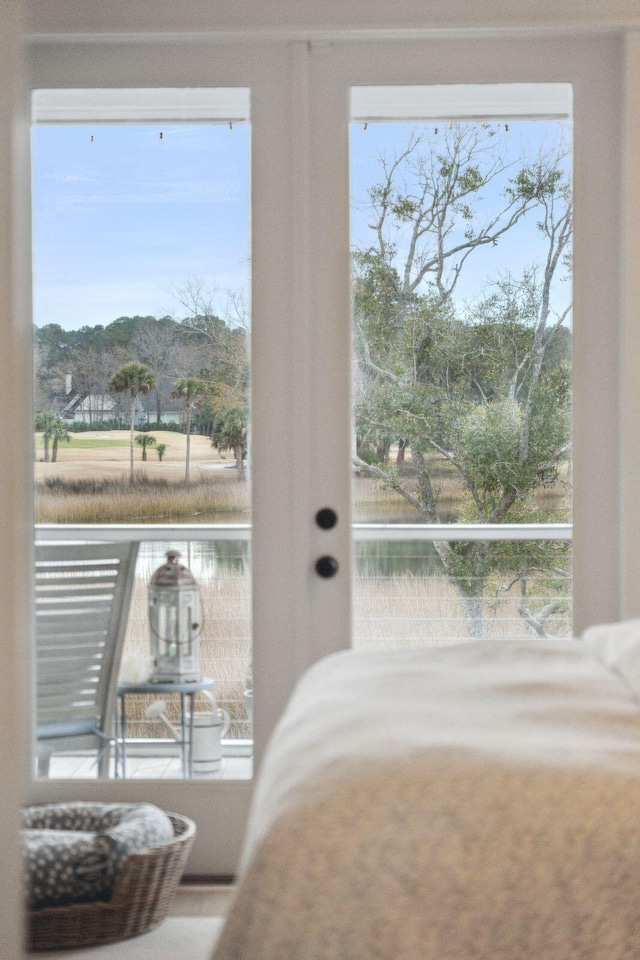 bedroom with a water view