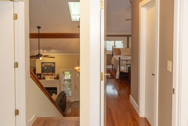 152 Mansfield Blvd, Charleston, SC 29418 - hall with wood finished floors, a skylight, and crown molding