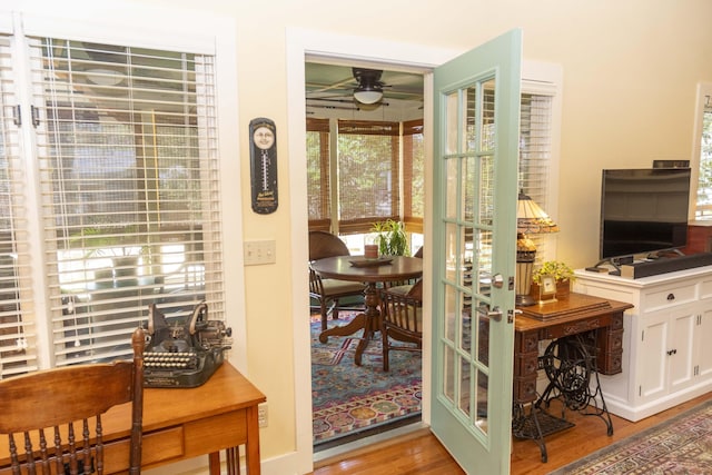 152 Mansfield Blvd, Charleston, SC 29418 - doorway with wood finished floors and ceiling fan