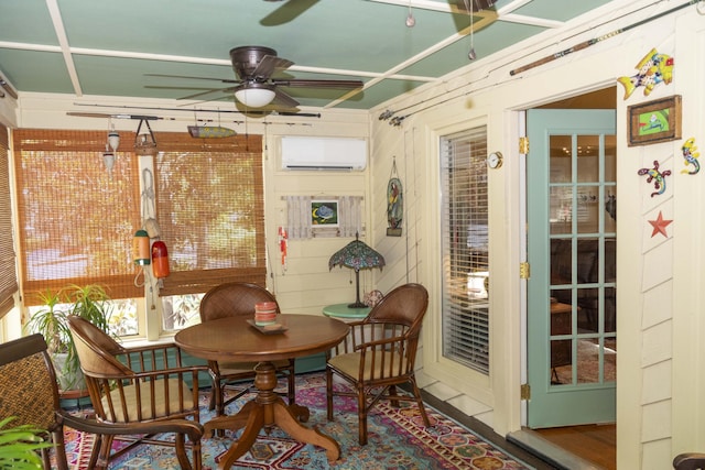 152 Mansfield Blvd, Charleston, SC 29418 - sunroom featuring a wall mounted air conditioner and a ceiling fan