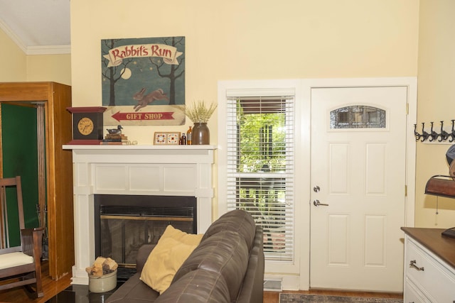 152 Mansfield Blvd, Charleston, SC 29418 - foyer entrance with crown molding and a glass covered fireplace