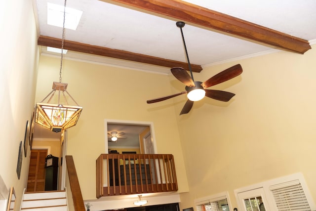 152 Mansfield Blvd, Charleston, SC 29418 - detailed view of beamed ceiling, ceiling fan, and crown molding