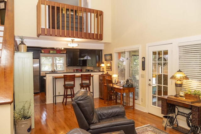 152 Mansfield Blvd, Charleston, SC 29418 - living area featuring wood finished floors and a towering ceiling