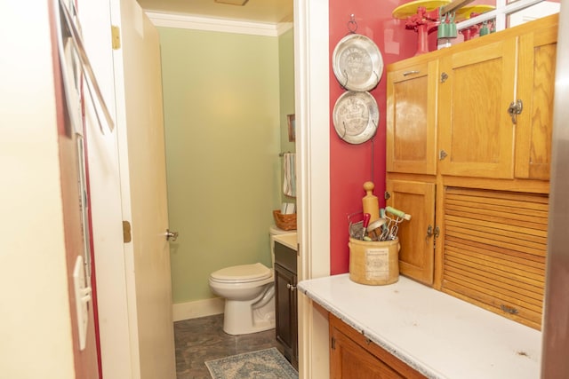 152 Mansfield Blvd, Charleston, SC 29418 - bathroom featuring toilet, ornamental molding, baseboards, and vanity