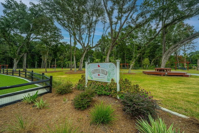 surrounding community featuring fence and a lawn