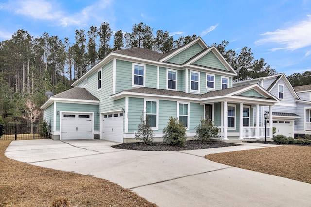 view of front of property featuring a porch and a garage