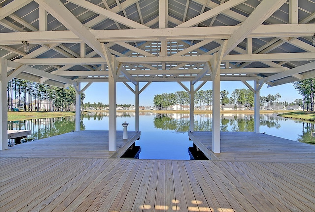 dock area with a water view