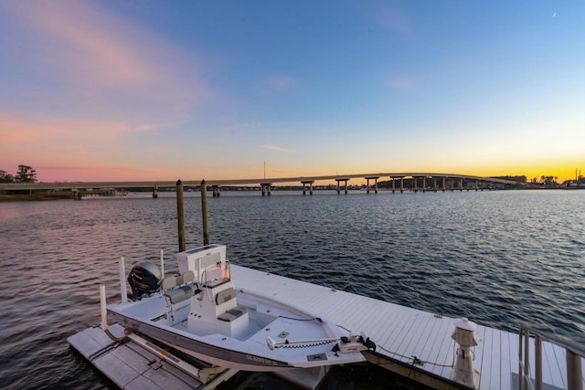 dock area featuring a water view