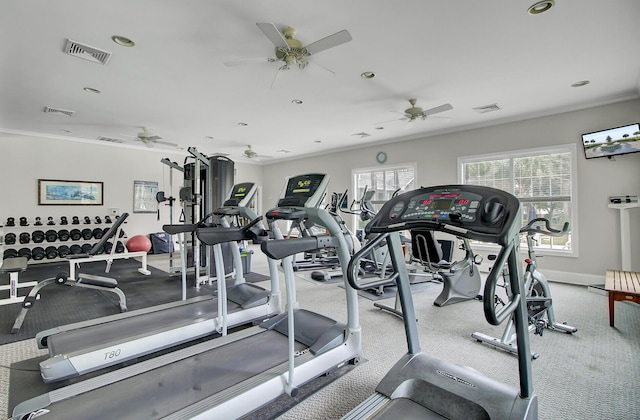 workout area with recessed lighting and visible vents