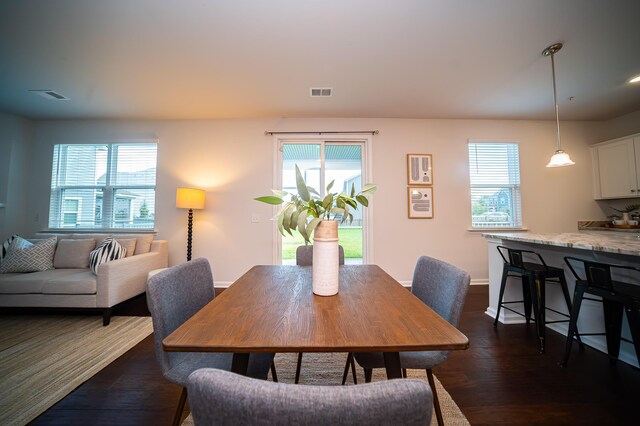 dining area featuring dark wood-type flooring