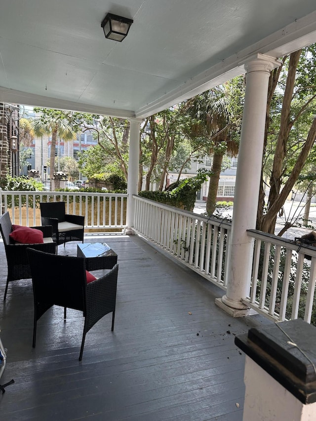 wooden deck with covered porch