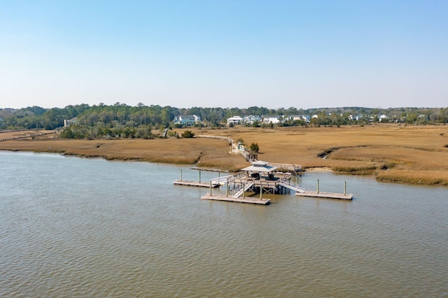 view of dock with a water view