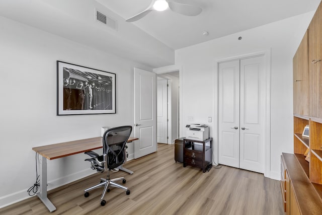 145 Pier View St Unit 407, Charleston, SC 29492 - home office featuring light wood-type flooring, ceiling fan, and baseboards