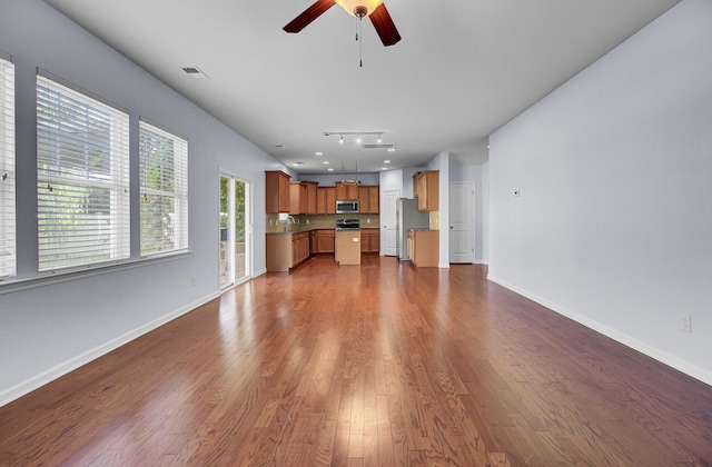 123 Blackwater Way, Moncks Corner, SC 29461 - unfurnished living room featuring a ceiling fan and dark wood finished floors