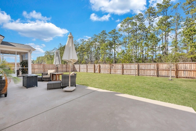 view of patio / terrace featuring a fenced backyard and outdoor lounge area