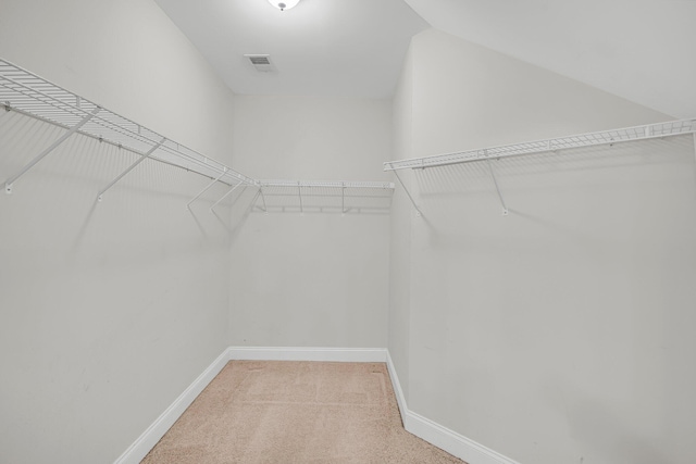 spacious closet featuring light carpet