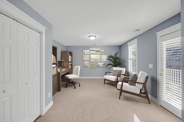 office featuring light colored carpet