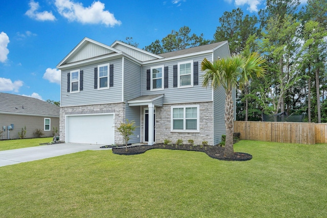 view of front of house featuring a garage and a front lawn