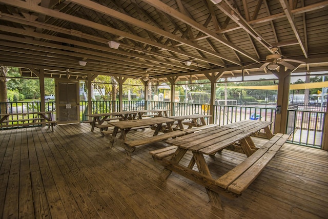 exterior space featuring lofted ceiling