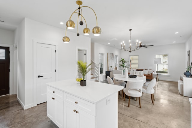42 Poinsett St Unit B, Charleston, SC 29403 - kitchen featuring finished concrete floors, a chandelier, open floor plan, and recessed lighting