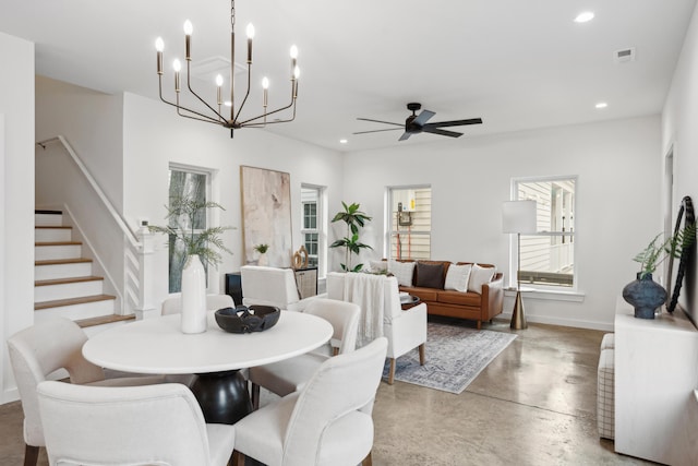 42 Poinsett St Unit B, Charleston, SC 29403 - dining space with a ceiling fan, finished concrete floors, recessed lighting, baseboards, and stairs