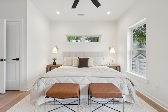 42 Poinsett St Unit B, Charleston, SC 29403 - bedroom with wood finished floors, baseboards, recessed lighting, and a ceiling fan