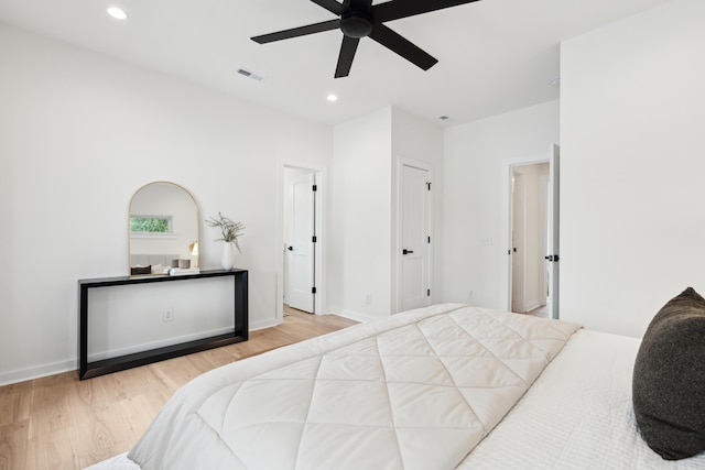 42 Poinsett St Unit B, Charleston, SC 29403 - bedroom featuring wood finished floors, recessed lighting, baseboards, and a ceiling fan
