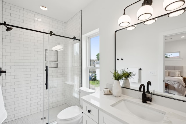 42 Poinsett St Unit B, Charleston, SC 29403 - full bath with vanity, ensuite bath, a shower stall, toilet, and recessed lighting
