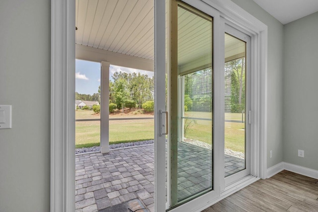 doorway to outside featuring a wealth of natural light and light hardwood / wood-style flooring