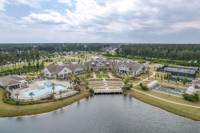 aerial view featuring a water view