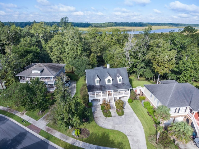 aerial view of a nearby body of water