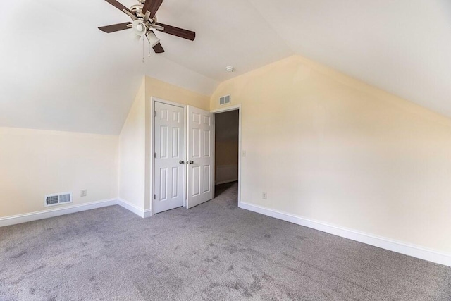 1165 Cleveland St, Elloree, SC 29047 - bonus room featuring vaulted ceiling, ceiling fan, carpet flooring, and baseboards