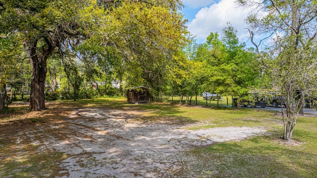 view of yard with a storage unit and an outbuilding