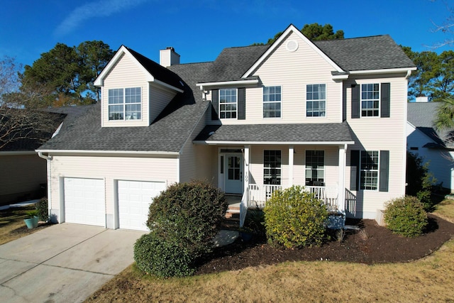 view of front of home with a garage and covered porch