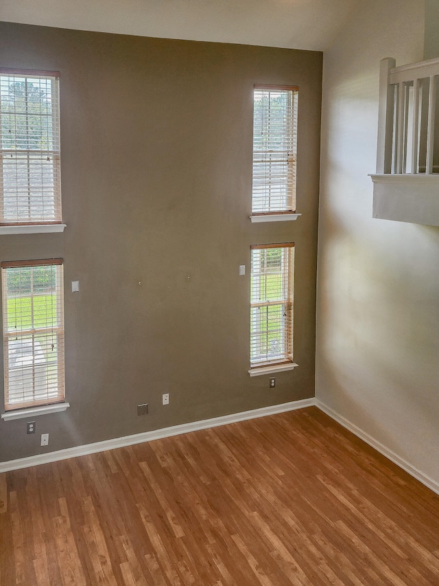 unfurnished room featuring wood-type flooring and a healthy amount of sunlight