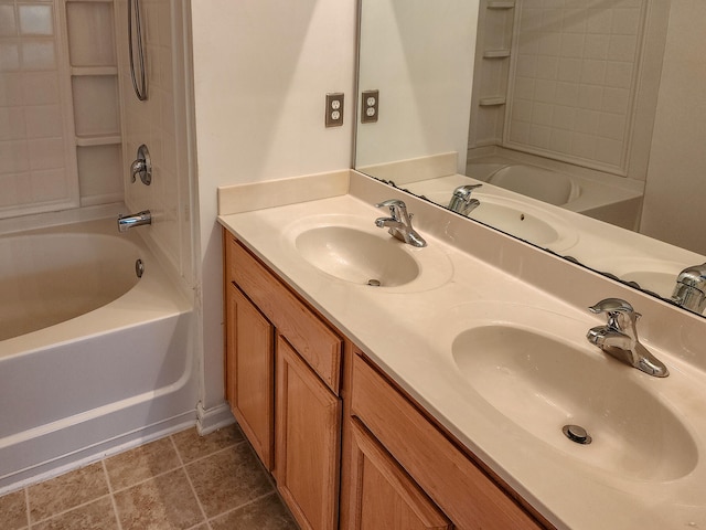 bathroom with tile patterned flooring, vanity, and shower / bathing tub combination