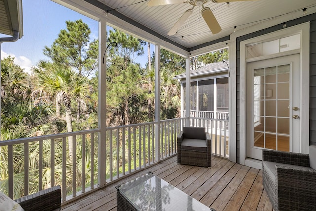 167 Palm Cove Way, Mount Pleasant, SC 29466 - deck featuring a sunroom and a ceiling fan