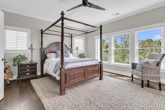 2072 Amenity Park Dr, Mount Pleasant, SC 29466 - bedroom featuring wood finished floors, baseboards, crown molding, and a ceiling fan
