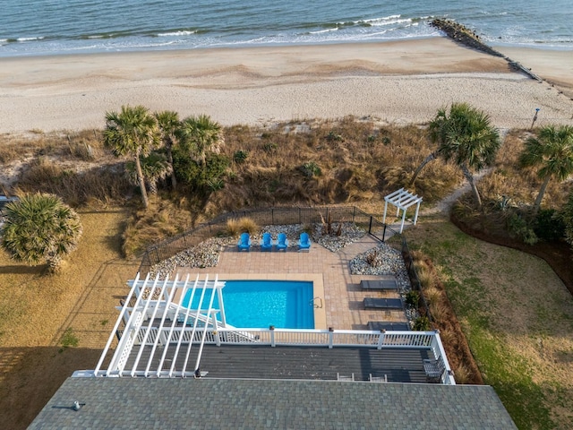 aerial view with a beach view and a water view