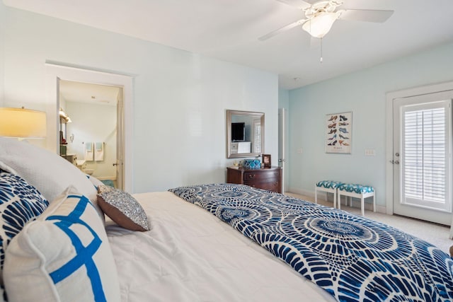 bedroom featuring ceiling fan and carpet flooring