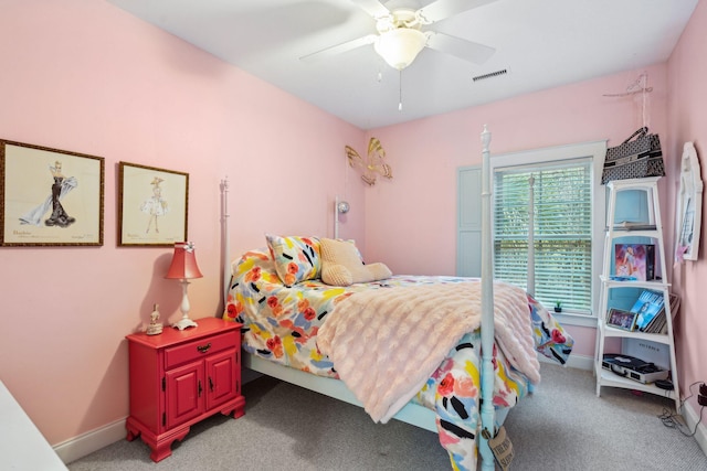 bedroom featuring carpet floors and ceiling fan