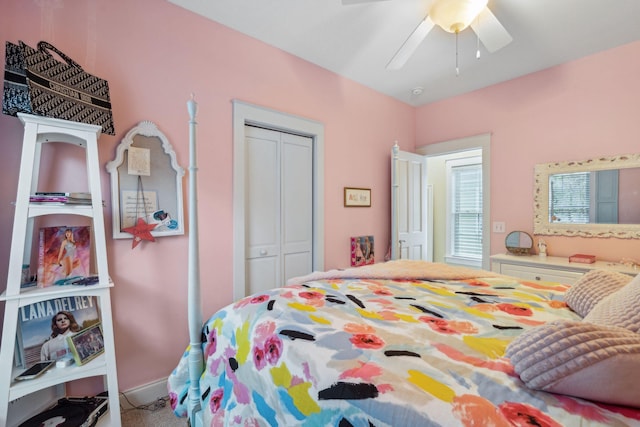 bedroom featuring a closet and ceiling fan