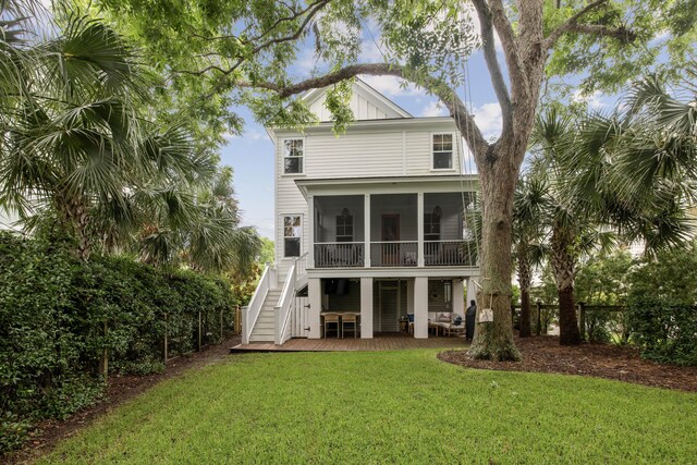 732 Gate Post Dr, Mount Pleasant, SC 29464 - back of property with a sunroom, stairs, and board and batten siding