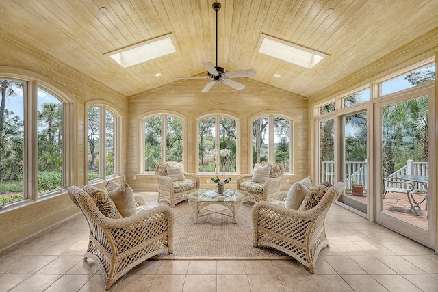 3331 Cottonfield Dr, Mount Pleasant, SC 29466 - sunroom / solarium featuring a skylight, wooden ceiling, plenty of natural light, vaulted ceiling, and tile patterned floors