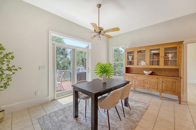 3331 Cottonfield Dr, Mount Pleasant, SC 29466 - dining area featuring light tile patterned flooring, ceiling fan, and baseboards