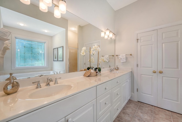 3331 Cottonfield Dr, Mount Pleasant, SC 29466 - full bath featuring double vanity, tile patterned flooring, and a garden tub