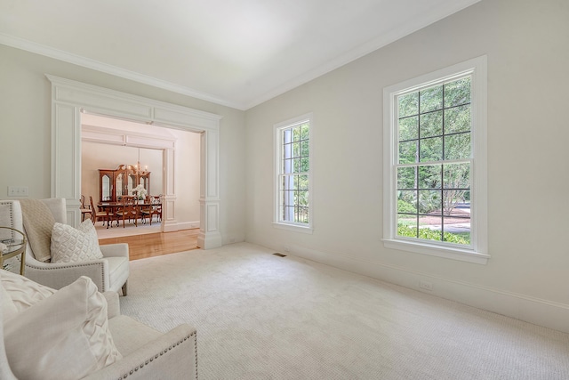 3331 Cottonfield Dr, Mount Pleasant, SC 29466 - unfurnished room with crown molding, carpet floors, and a chandelier